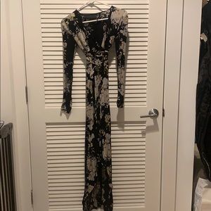 Long sleeve black floral wrap dress